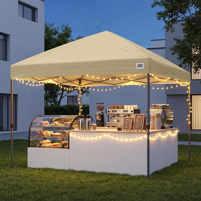 ABCCANOPY 10x10 Pop Up Canopy Tent, Easy Setup Instant Shelter with Wheeled Bag, Heavy Duty Outdoor Canopy for Beach, Market, Backyard, UV Protection, Outdoor Weather Protection (Beige, 10x10)