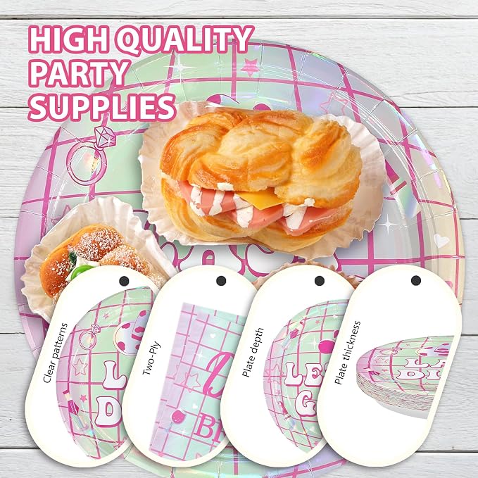96Pcs Last Disco Bachelorette Party Decorations Pink & Silver Disco Cowgirl Plates and Napkins Let's Go Girls Party Decorations for Western Nashville Bridal Shower Wedding Birthday Supplies Serves 24