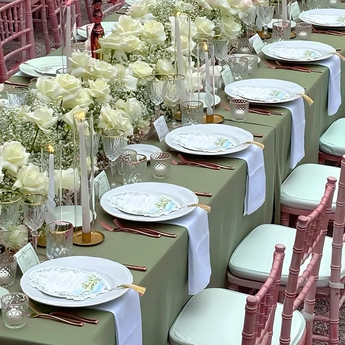 8 Pack Sage Green Tablecloth 60 x 102 Inch Rectangular for 6 Foot Rectangle Tables, Wrinkle Resistant Green Table Cloth Washable Polyester Fabric for Party Wedding Banquet