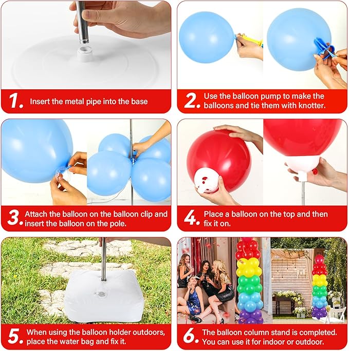 2 Sets Rainbow Balloon Column Stand Kit with 100 Graduation Adjustable Balloons Tower Stand with Bases for Floor Assorted Colors Column for Spring Mother's Day Birthday Wedding Party Decor