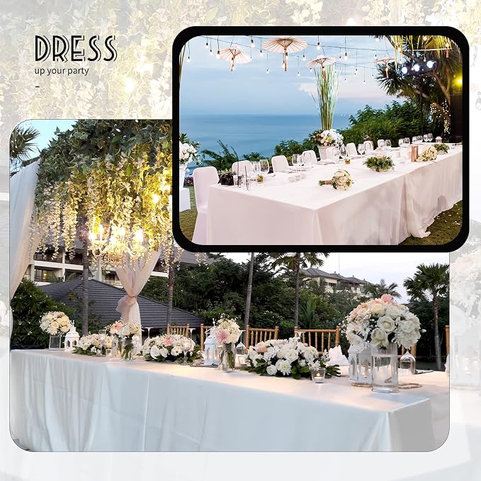 6 Pack Tablecloth 90 x 132 inch Polyester Table Cloth for 6 Foot Rectangle Tables,Stain and Wrinkle Resistant Washable Fabric Table Covers Polyester White Tablecloths for Wedding,Party,Banquet