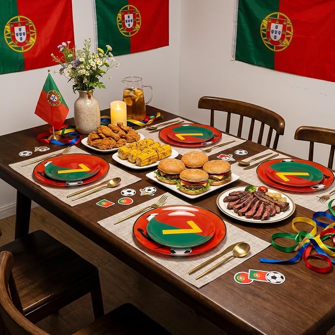 I00000 20 Pcs Disposable Soccer Plastic Plates -Red plastic Plates,Heavy Duty Disposable Plates for Global Soccer Celebration Party Supplies include 10.25" Dinner Plate& 7.5" Dessert Plate for Party