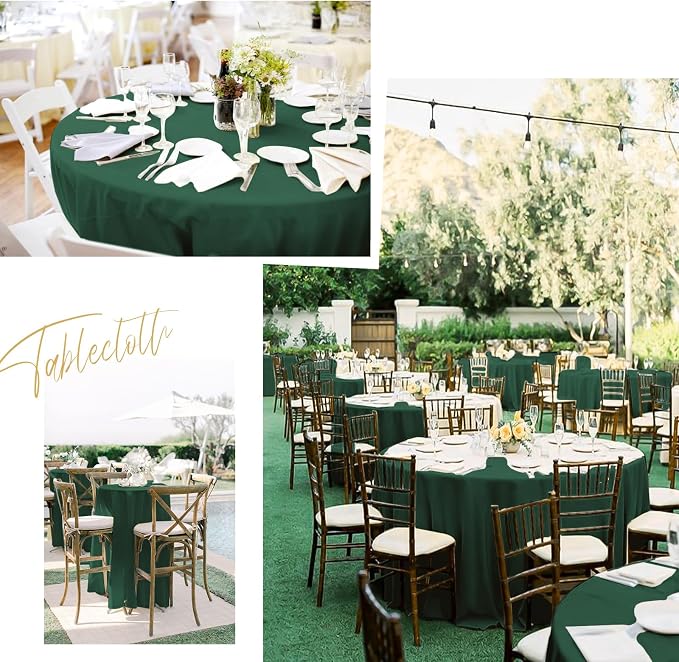 8 Pack Polyester Round Tablecloth 120 Inch Hunter Green Circular Tables Cloth, Stain and Wrinkle Resistant Washable Round Table Cover for Wedding Party Kitchen Dining Table Buffet Parties Camping