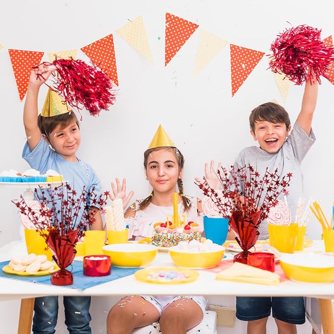 12 Pack Red Metallic Foil Spray Centerpiece Star Table Decoration Burst Table Centerpieces for Birthday New Year Wedding Anniversary Graduation Party Supply (Red)
