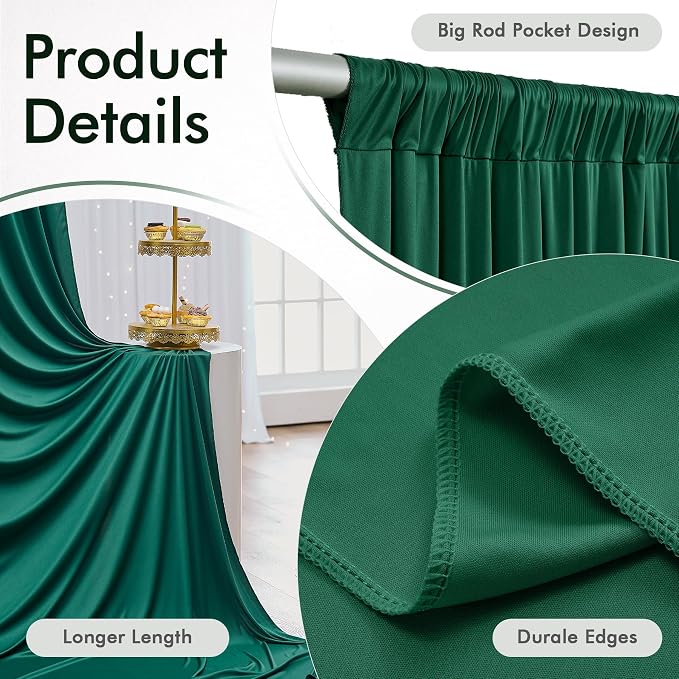 20ftx12ft Wrinkle Free Hunter Green Backdrop Curtain, 4 Panels 12FT Height Wedding Backdrop Drapes, Silky Polyester Back Drop Cloth for Birthday Photography Background Party Backdrop Draping
