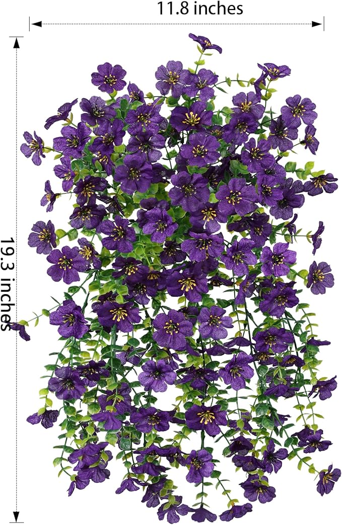 HyeFlora Artificial Flowers for Outdoors Garland Decoration, 2Pcs Dark Purple Fake Hanging Flowers, UV & Fading Resistant, Faux Decor for Home Porch Patio Balcony Planter Yard