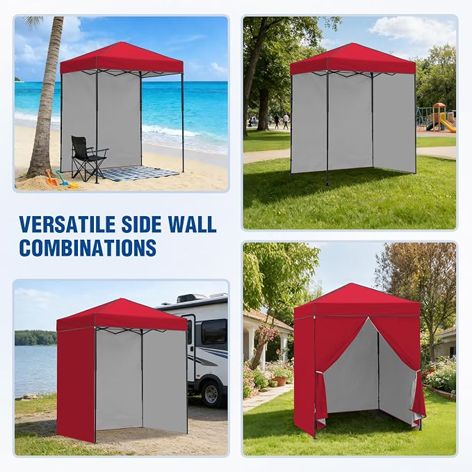 6x4 Pop Up Canopy Tent with Four Wall Panels, Instant Portable Beach Canopy, Outdoor Tent with Carry Bag for Camping, Sports, Tailgating, Events, Red