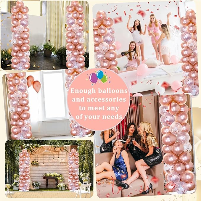 2 Sets Rose Gold Balloon Column Stand Kit with 100 Balloons Graduation Adjustable Tower Stand with Bases Floor Rose Gold Confetti Balloon Column Bridal Shower Bachelorette Birthday Wedding Party Decor