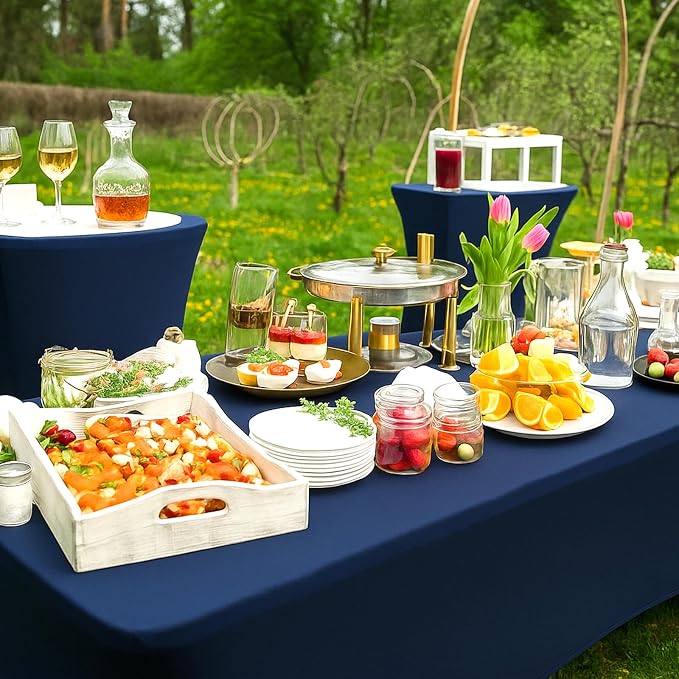 Fixwal 6 Pack 6Ft Navy Blue Table Cover, Spandex Fitted Tablecloths Rectangle, Wrinkle-Free and Stretch Folding Table Cloth for Banquet, Party, Trade Show, Graduation