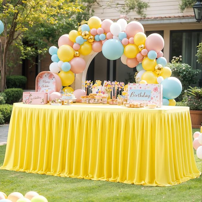 Wish Care 2 Pack Yellow Rectangle Table Clothes for 8 Foot Tables, Polyester Fitted Tablecloths 8ft Stretch Table Cover for Wedding, Birthday, Parties, Trade Show, Craft Show