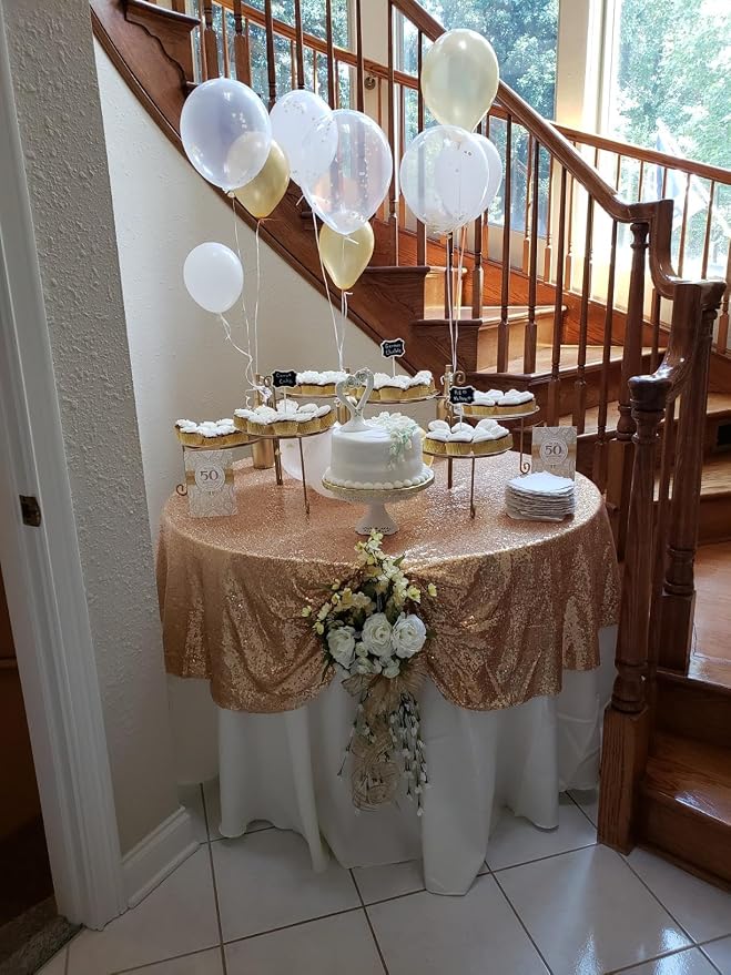 Sequin Tablecloth for Parties 132 Inch - Sparkle Glitter Cloth Round Table Cover Overlay for Wedding Baby Shower Ceremony Birthday Cake Table Holiday Banquet Decoration(Rose Gold)