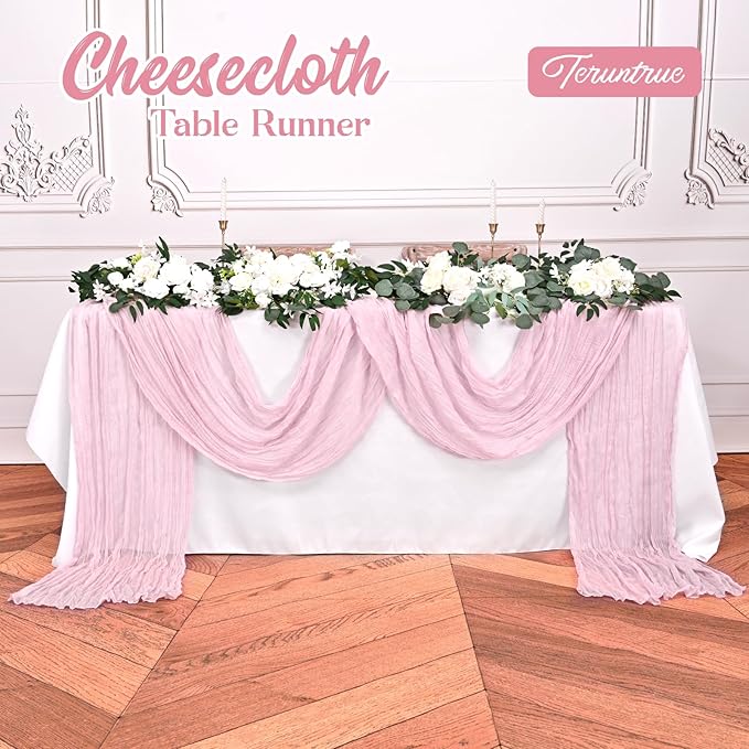 20 Pack Pink Table Runner 10FT Long Cheesecloth Table Runner Cheese Cloth Gauze for Wedding Party Birthday Decoration-Pink