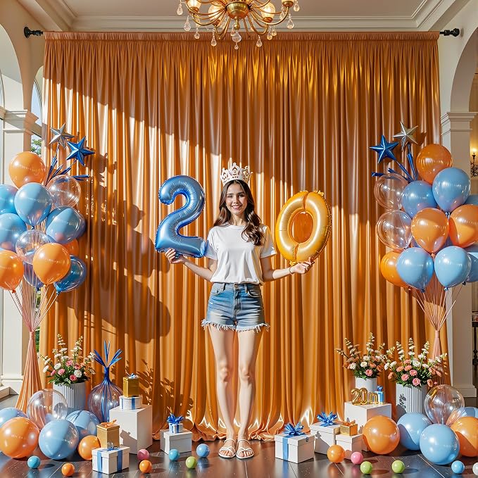10x10ft Rust Orange Glitter Backdrop Curtain for Parties, Wrinkle Free Satin Photo Backdrop Drapes 2 Panels 5x10FT Shimmer Back Drop Cloth for Wedding Birthday Baby Shower Photography Background Decor