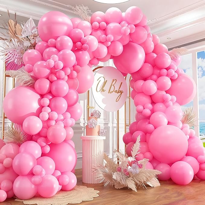 412pcs Pink Balloon Arch Kit 18 12 10 5 Inch Different Sizes pink balloon arch for Valentine's Day Birthday Baby Shower Gender Reveal Wedding Party Decorations