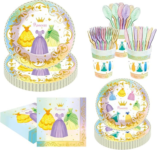 140pcs Princess Birthday Party Decorations Princess Plates Napkins Girls Paper Cups Party Supplies Disposable Tableware Set for Kids Girls Birthday Decor 20 Guests