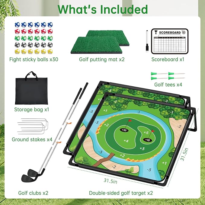 2 Pack Golf Chipping Game - Portable Golf Practice Set for Indoor & Outdoor Lawn Play! Enjoy Backyard, Beach & Office Parties - Fantastic Golf Gifts for Men+ 2Golf Clubs