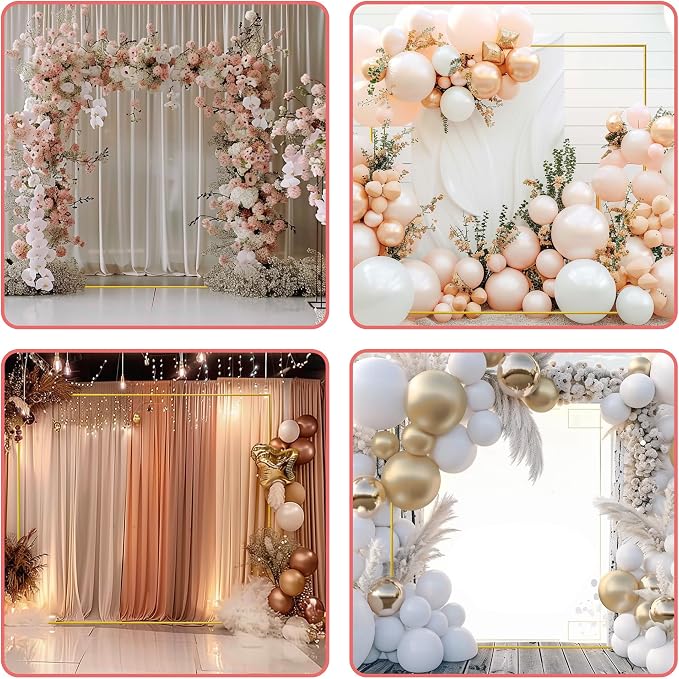 6.6FT Square Gold Metal Wedding Arch Backdrop Stand for Party Decor | 6.6FT square metal backdrop stand, detachable stable balloon arch for wedding, baby shower & anniversary decor