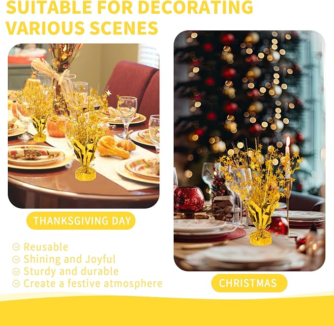 12 Pack Metallic Foil Spary Centerpieces for Tables, Gold Centerpieces for Tables Decorations, Star Brust Table Centerpieces for Birthday Graduation Wedding Baby Shower Party