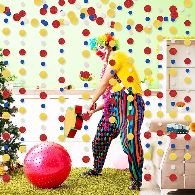 Outus 10 Pieces Colorful Circle Garland Banner Hanging Paper Dot Decorations for Classroom, Birthday Party, Baby Shower, Wedding Backdrop & Photo Booth Graduation Decor (Red,Blue,Yellow)