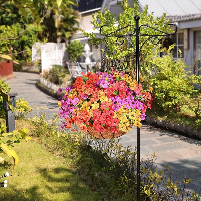 AGIRL 2 Set Artificial Hanging Flowers with Baskets for Outdoors,UV Resistant Fake Hanging Plants for Outdoor Porch Patio Garden, Realistic Silk Flowers for Spring Summer Home Decor