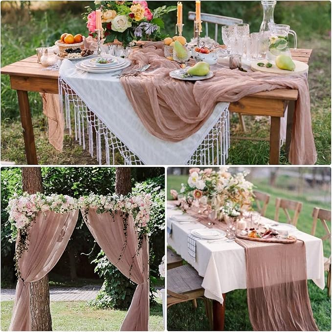 8 Pack Dusty Blush Cheesecloth Table Runner 10Ft Gauze Cheese Cloth Table Runner 35x120 Inch Romantic Boho Table Runners for Wedding Birthday Party Bridal Baby Shower Engagement Summer Home Decoration
