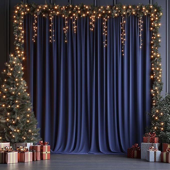 ESGOTBME 20x10ft Wrinkle Free Navy Blue Backdrop Curtain for Parties Soft Fabric Drapes Wedding Curtain Backdrop for Birthday Party Decorations Background for Photography 5x10ft, 4 Panels