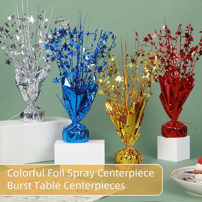 12 Pack Silver Metallic Foil Spray Centerpiece Star Table Decoration Burst Table Centerpieces for Birthday New Year Wedding Anniversary Graduation Party Supply (Silver)