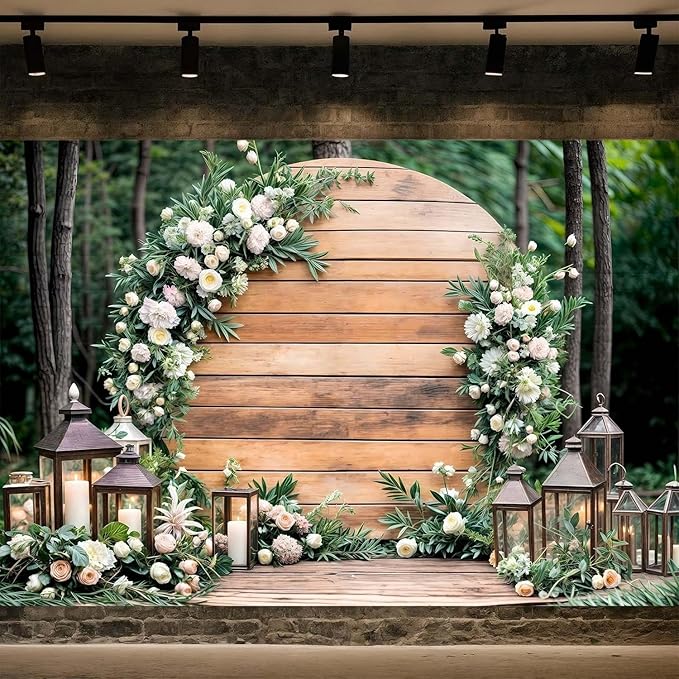 8X6ft Wedding Floral Backdrop Vintage White Wood Barn Doors Pink Rose Flowers Elegant Photography Background Bridal Anniversary Party Photo Shoot Decor Props
