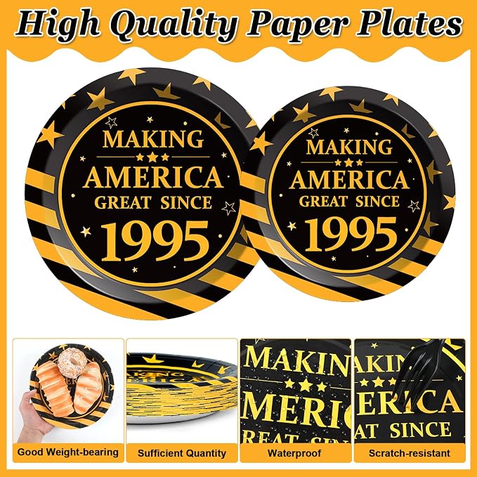 96Pcs 30th Birthday Party Supplies Black and Gold Paper Plates Napkins and Forks 30th Birthday Party Decorations Making Great Since 1995 Dinnerware Party Favor for Men or Women Tableware Serves 24