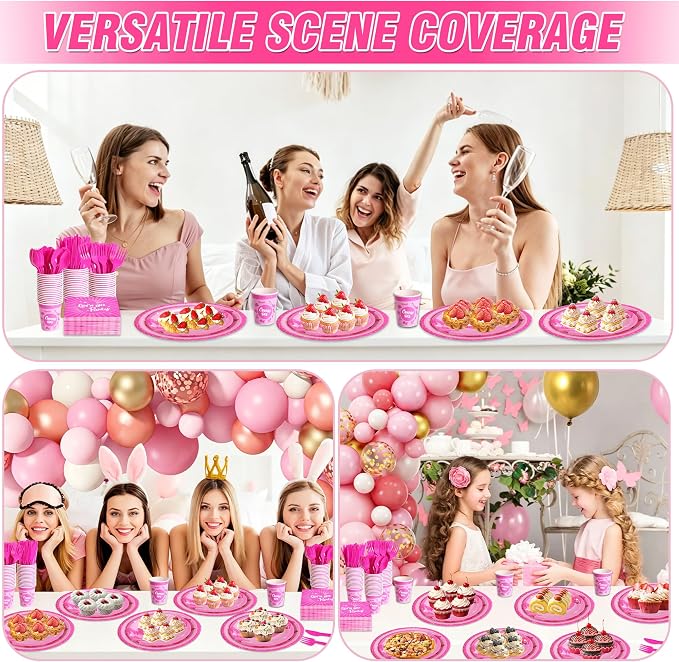 400 Pcs Disposable Let's Go Party Tableware Set for 50 Guests | Heavy-Duty 7" & 9" Paper Plates, Cups, 13" Napkins & Plastic Cutleryfor Wedding Bridal Shower Party Supplies