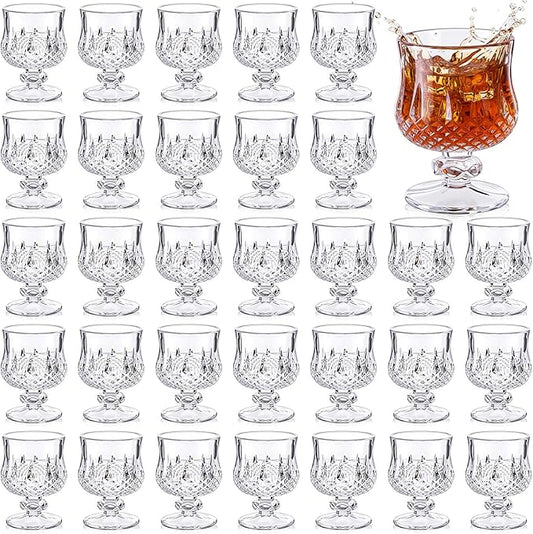 LemonRoad 50 Pcs Mini Wine Glass Bulk Small Cocktail Goblet 1.75 oz Plastic Shot Glasses Mini Reusable Goblet for Limoncello Brandy Sherry Vodka Beverage for Wedding Party Bar Supplies(Rhombus)