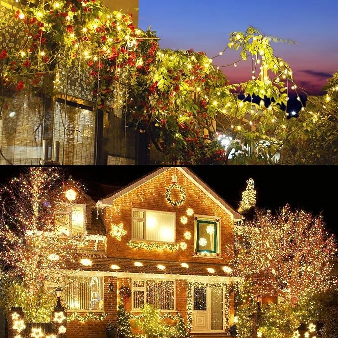 Decute 500LED 164FT Christmas Tree String Lights Green Wire Dimmable with Remote Control, UL Listed Plug in Fairy Starry Lights Decorative for Christmas Tree Party Wedding Indoor Outdoor Warm White