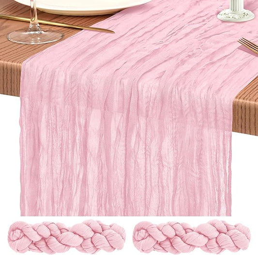 2 Pack Cheesecloth Table Runner 10FT Light Pink Table Runner Boho Gauze Cheese Cloth Table Runners Long Rustic Sheer Table Decorations for Wedding Party Baby Bridal Shower Birthday Holiday Home