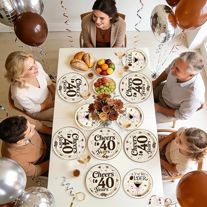 96Pcs Espresso Martini 40th Birthday Decorations Cheers to 40 Years Plates and Napkins Disposable Espresso Martini 40th Paper Tableware Sets for Women Cheers to 40 Birthday Party Supplies, Serves 24