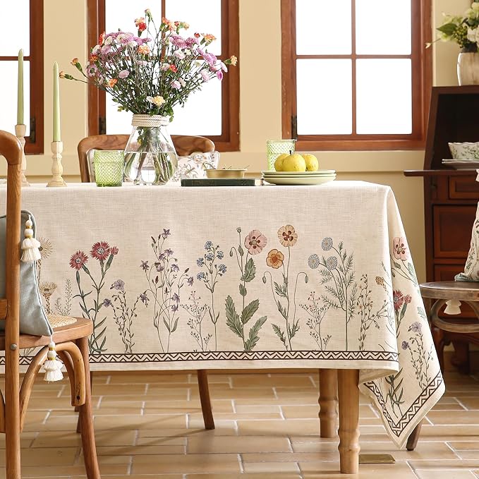 ISAENNE Designer Linen Rectangular Tablecloth,71"x55"-Serenity G | Vintage Elegant French Table Cloth Rectangle Table,Light Beige,Decor,Heavyweight,Dining,Tea Party,Kitchen,Thanksgiving