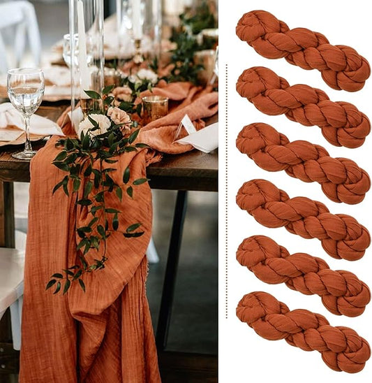 6 Pack Terracotta Cheesecloth Table Runner 35x120 Inch Long Semi-Sheer Gauze Table Runner Boho or Rustic Wedding Table Decor for Wedding Decor Arch Draping Bridal Shower Holiday Party