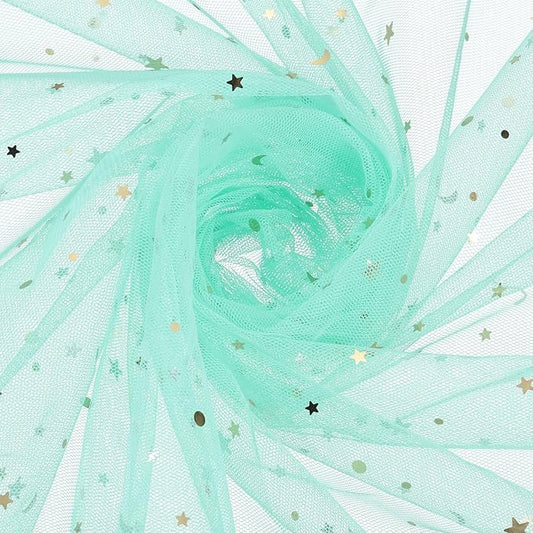 uxcell 60" x 8.7 Yard Tulle Fabric Star Moon Sequin Tulle Ribbon Rolls for Wedding Party Backdrop Stage Tutu Dress Bridal Veil DIY Sewing Crafts Decoration, Mint Green