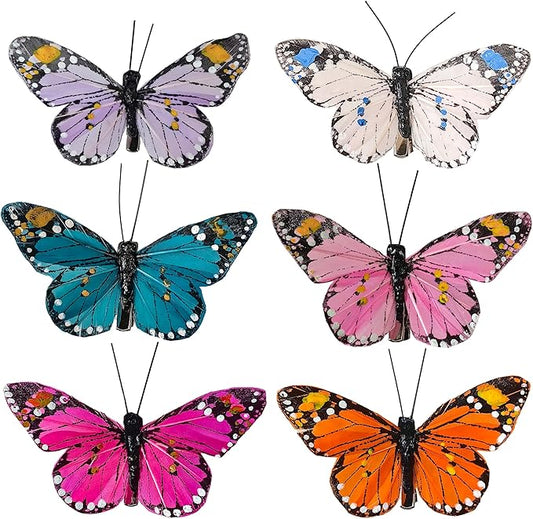 Berfutall- Feather Butterfly Decorations Set of 12 Vibrant Multi Colored Craft Butterflies on Clip .Party Spring Home Decor Floral Pics…