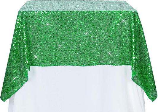 PartyDelight Green Sequin Tablecloth 50x50 Inch Table Cloth Glitter for Party Baby Shower Christmas Decorations