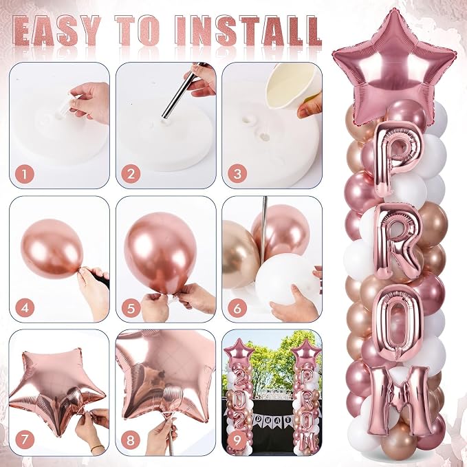 2 Sets Graduation Balloon Column Stand Kits with 132 PCS Rose Champagne Gold Latex Balloons 2026 Letters 6.5 Ft Adjustable Metal Tube Telescopic Tower Pillar with Base for Graduation Party Decoration