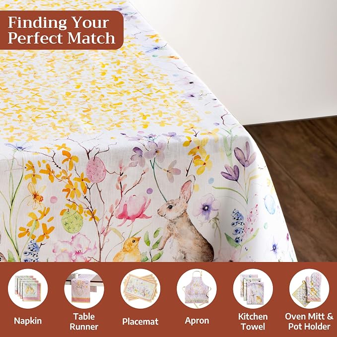 Maison d' Hermine Table Cloth Rectangle Table 100% Cotton 60 x 120 Inches Tablecloth Reusable Decorative for Dining Kitchen Room Farmhouse Party Home Hotel Restaurant Spring Summer - Easter Zest