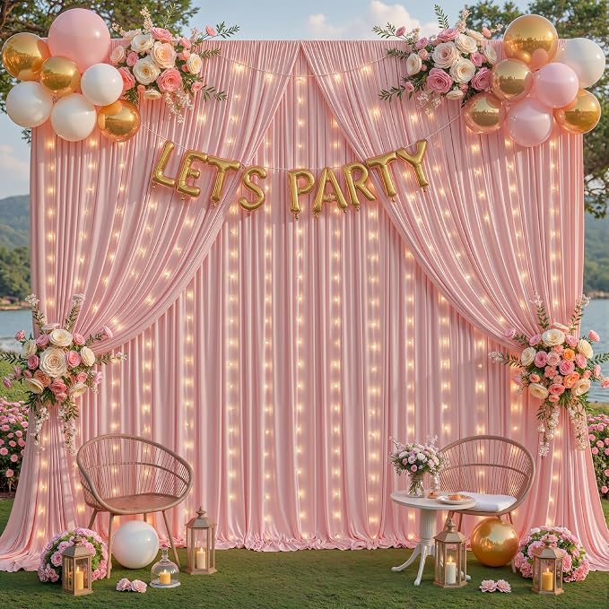 6 Panles Dusty Rose Backdrop Curtains - Wrinkle Free Fabric Backdrop Curtain for Photoshoot,10ft Wedding Party Photo Backdrop Drapes for Birthday Baby Shower Photography Stage Background Decorations
