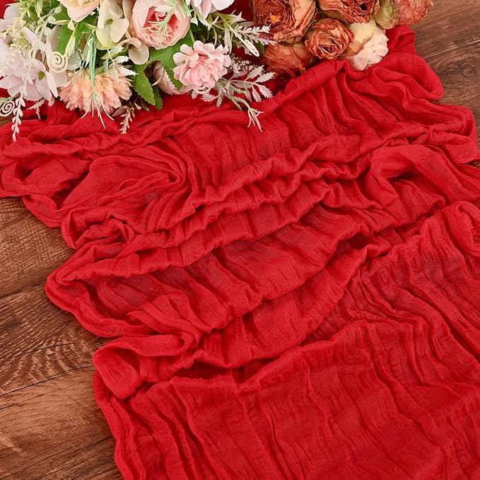 24 Pack Red Cheesecloth Table Runner,9FT Burgundy Runner,17x108inch Rustic Boho Gauze Table Runner for Wedding Party Bridal Shower Thanksgiving Christmas Boho Table Decoration