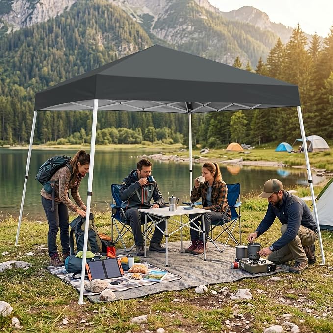 10x10 Pop Up Canopy Tent with Carry Bag, Slant Leg Instant Shade Shelter for Outdoor Events, Camping, Sports, Parties, Gray