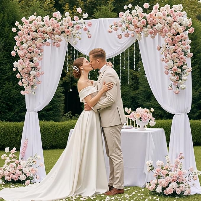 OurWarm 8.2 Ft Adjustable Wedding Backdrop Stand, 2-in-1 Floor Arch & Over-the-Table Rod, Gold Metal Square Background Frame, Photo Backdrop Balloon Arch Stand for Birthday Party Baby Shower Decor