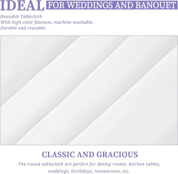 4 Pack White Round Tablecloth 90 Inch Washable Polyester Tablecloths for Round Tables Stain Resistant and Wrinkle Table Cloth Decorative Fabric Table Cover for Dining Wedding Party Banquet Buffet
