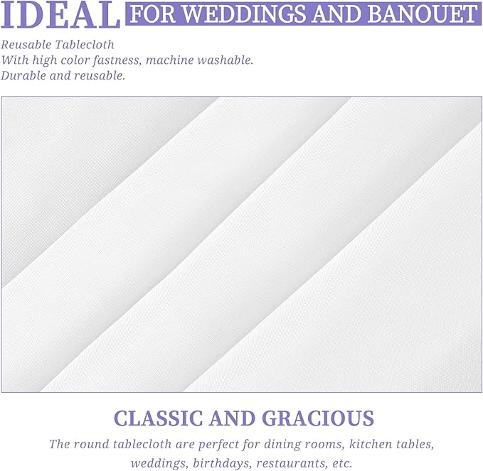 8 Pack White Round Tablecloths - 90 Inch Round Table Cloths Washable Polyester Tablecloths for Wrinkle Resistant Decorative Fabric Table Cover for Dining Wedding Party Banquet