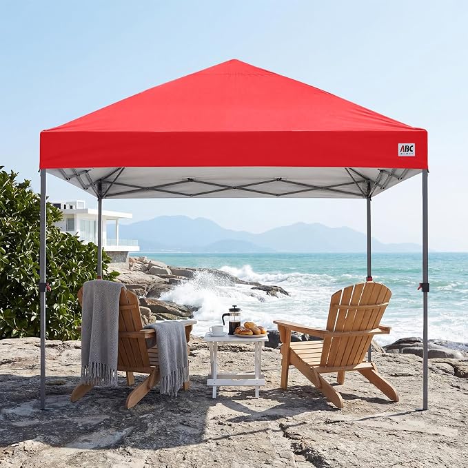 ABCCANOPY 10x10 Pop Up Canopy Tent, Easy Setup Instant Shelter with Wheeled Bag, Heavy Duty Outdoor Canopy for Beach, Market, Backyard, UV Protection, Outdoor Weather Protection (Red, 10x10)