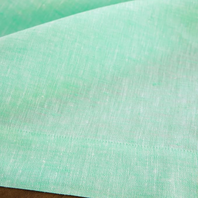 Solino Home Linen Cloth Tablecloth 52 x 52 Inch - 100% Pure Linen Chambray Aqua Square Tablecloth - Athena, Machine Washable Table Throw for Summer