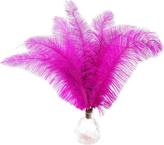 SendyFeather 50pcs Natural Hot Pink Ostrich Spads Feather 14-16inch (35-40cm) Bulk Feathers for Crafts Flowers Vase Wedding Party Centerpiece Decoration